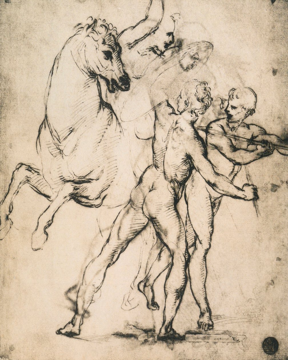 Mannlige nakenbilder med en hest; tegning av Raphael. Gallerie dellAccademia, Venezia av Raffaello Sanzio Raphael