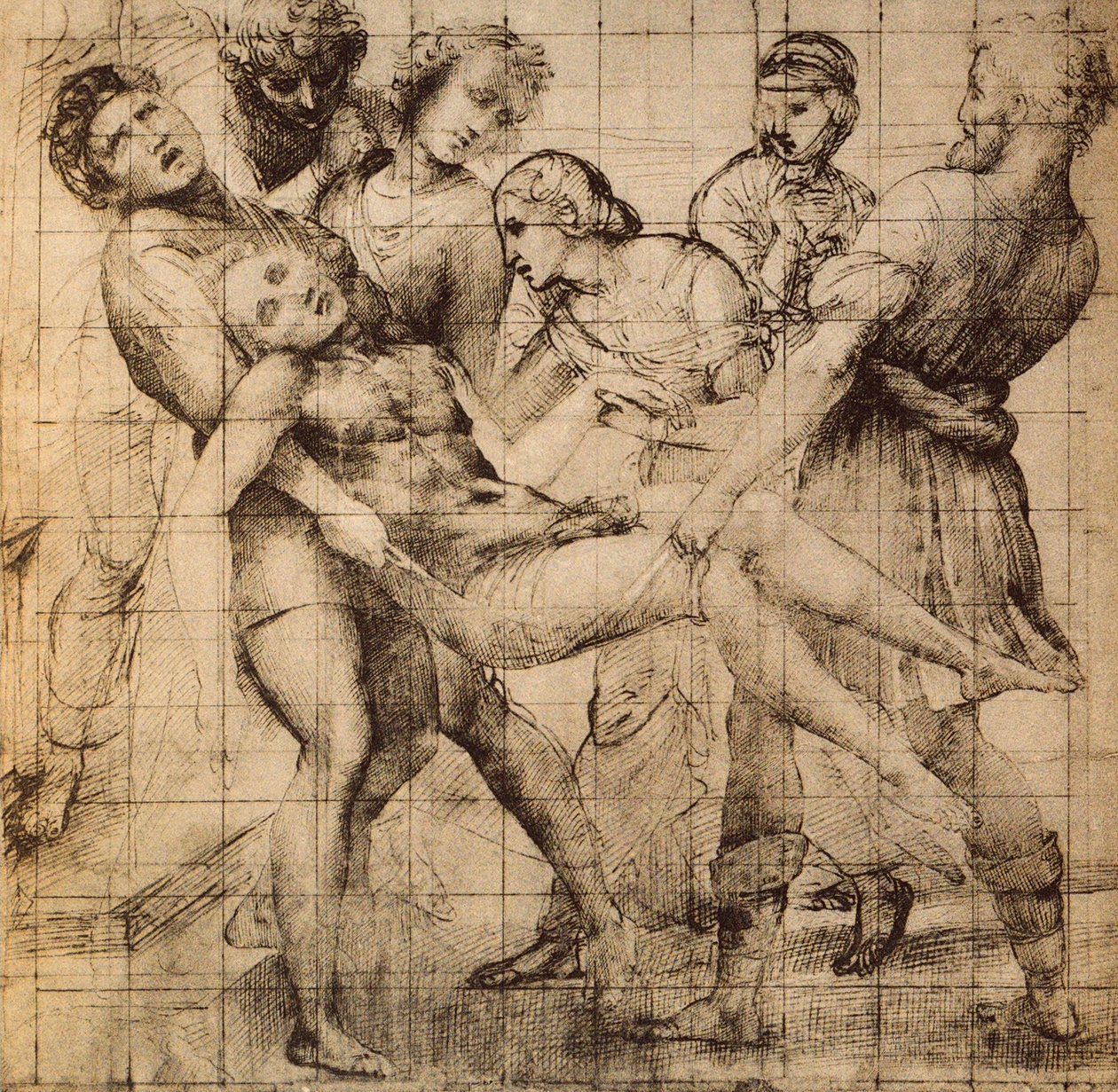 Forberedende tegning for transporten av døde Kristus også kjent som pala Baglioni; verk av Raphael. Skap med tegninger og trykk, Uffizi, Firenze av Raffaello Sanzio Raphael