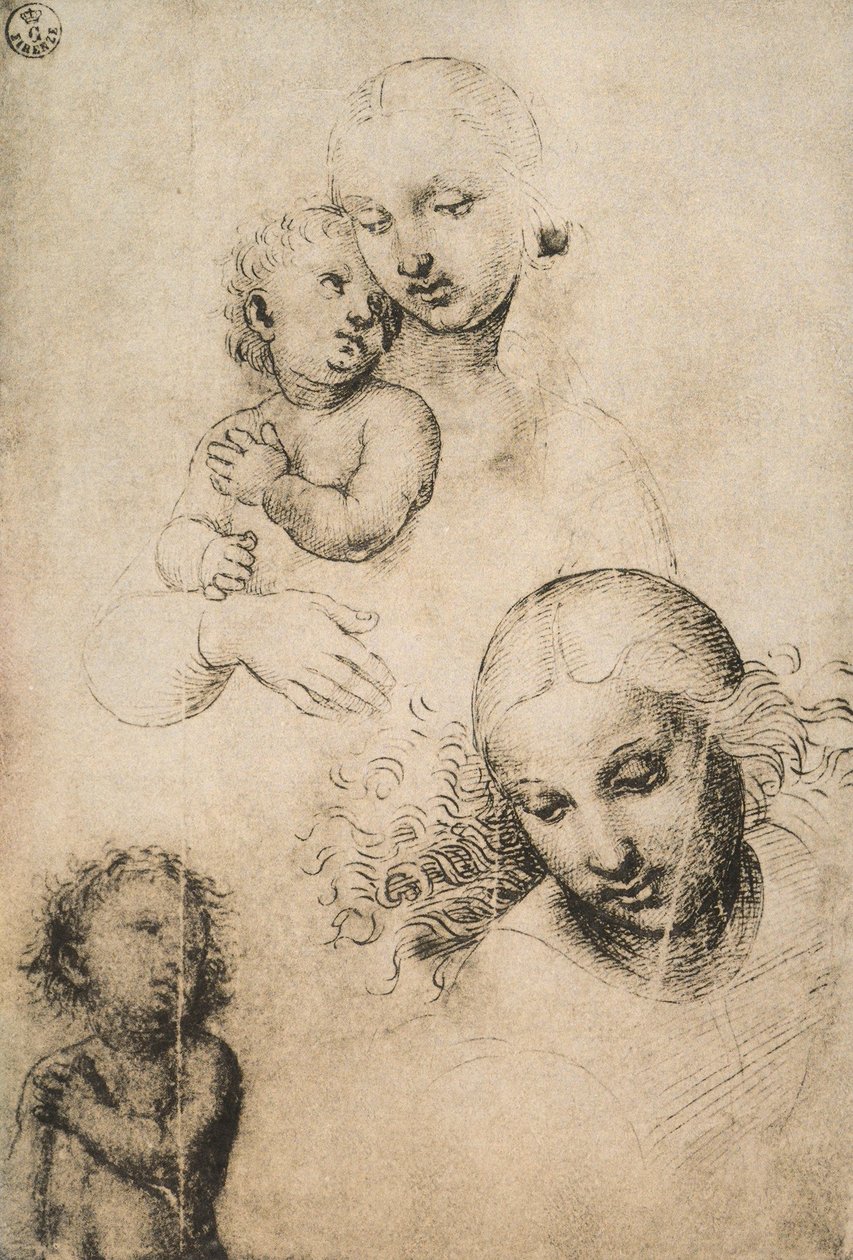 Study for a Madonna and Child, tegning av Raffaello Sanzio. Cabinet of Drawings and Prints, Uffizi Gallery, Firenze av Raffaello Sanzio Raphael
