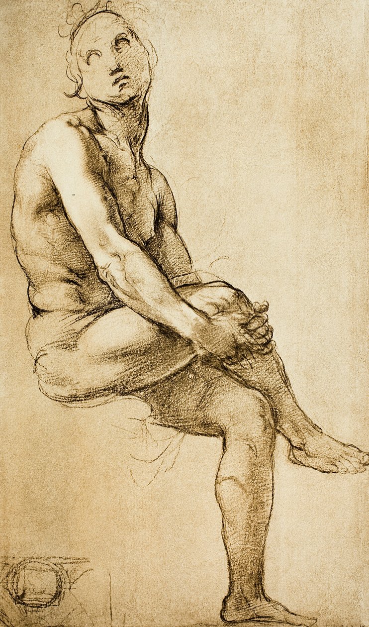 Studie av en menneskelig figur, tegning av Raphael, Cabinet of Drawings and Prints, Uffizi Gallery, Firenze av Raffaello Sanzio Raphael