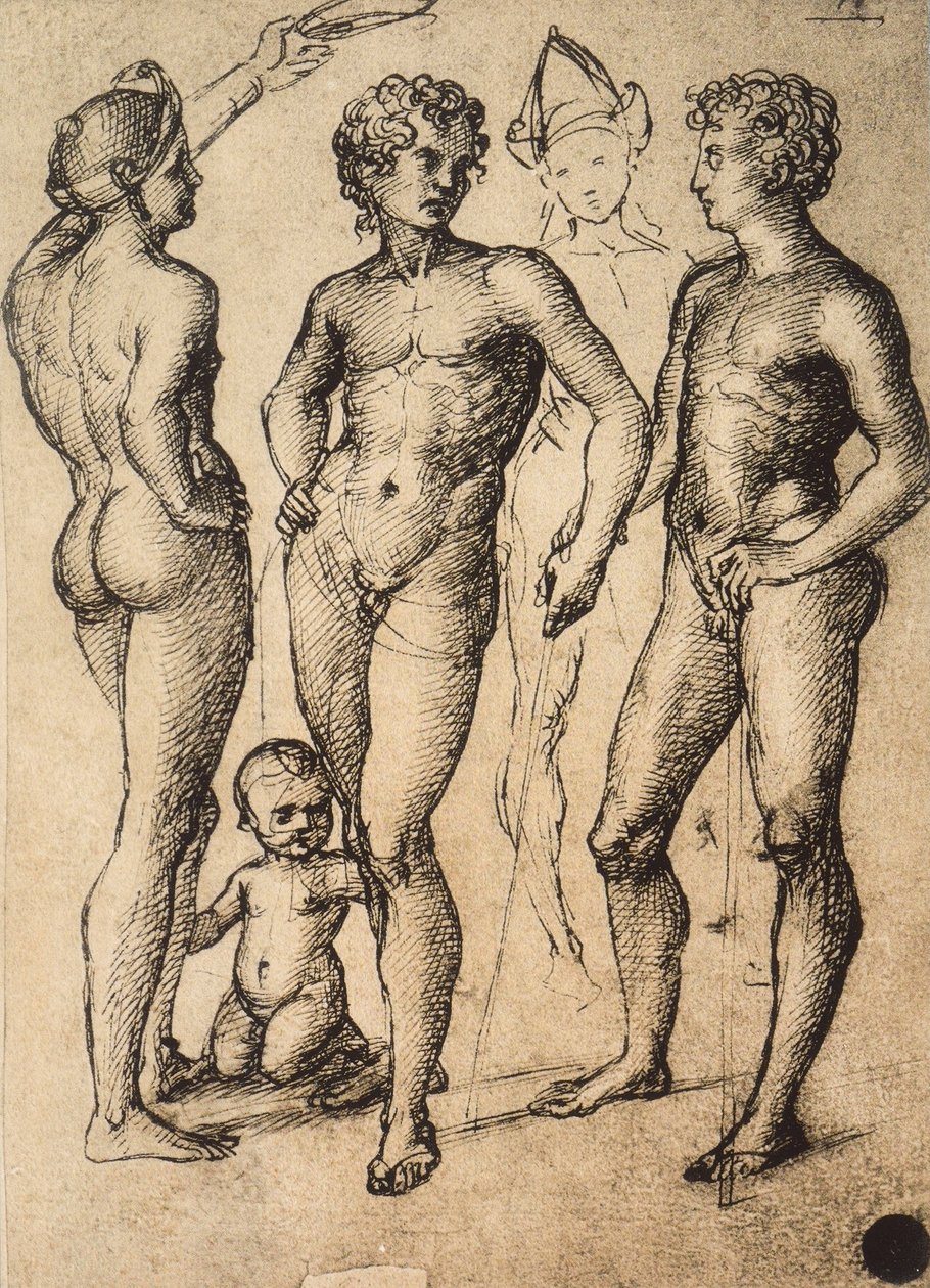 Studie av fire mannsfigurer og en baby; tegning av Raphael. Gallerie dellAccademia, Venezia av Raffaello Sanzio Raphael