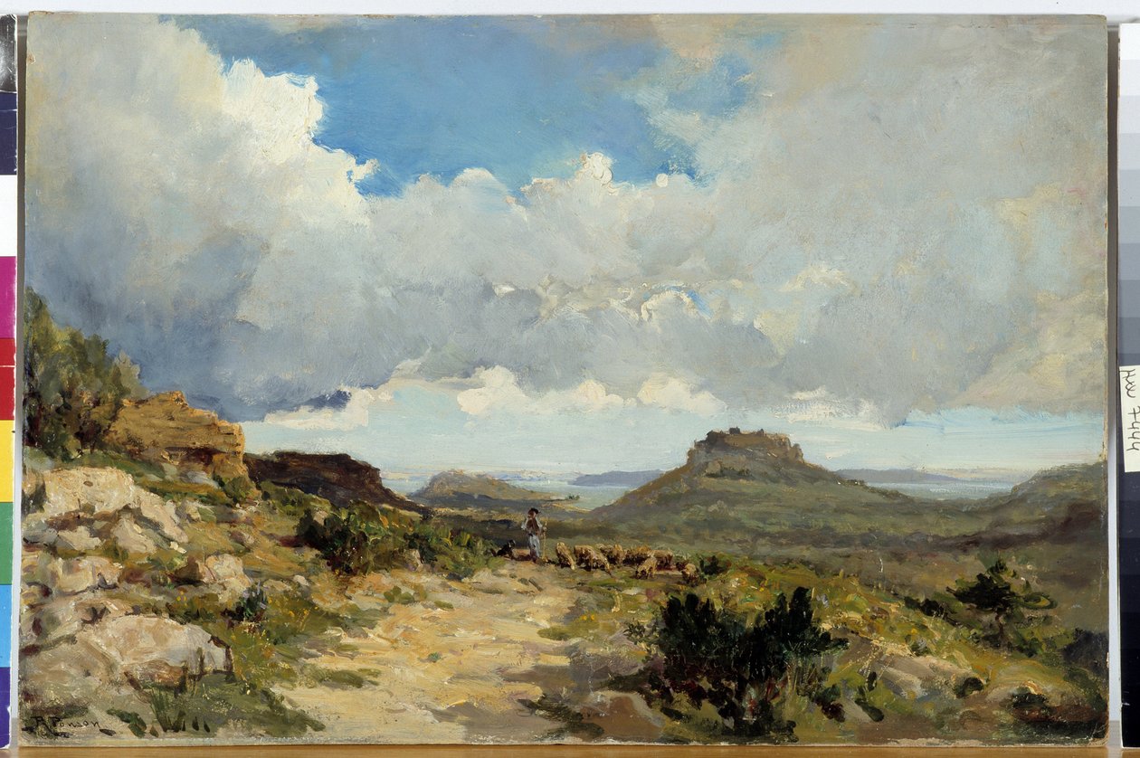 Berger a Miramas le Vieux, Etang de Berre in the Bouches of the Rhone Maleri av Raphael Luc Ponson (1835-1904) Obligatorisk omtale: Samlingsstiftelsen vedrørende de Provence, Marseille av Raphael Luc Ponson