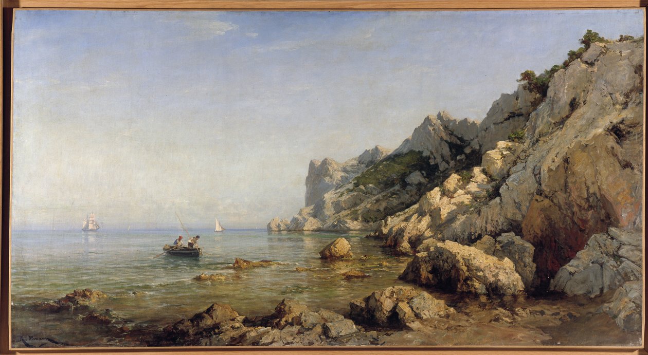 Kysten av Sormiou Calanques nær Marseille (olje på lerret). av Raphael Luc Ponson