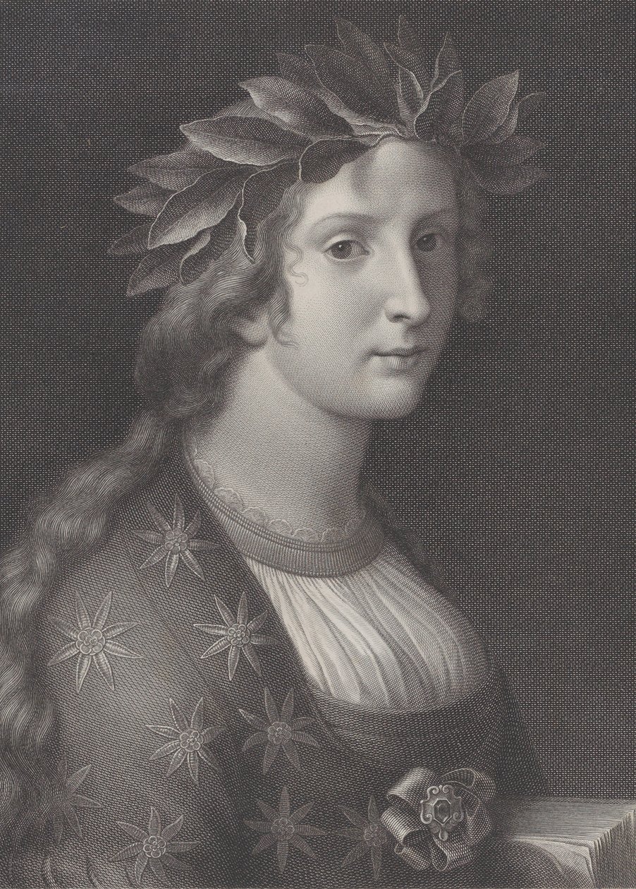 Poesi, en kvinne med laurbærkrone, 1827 av Raphael Morghen
