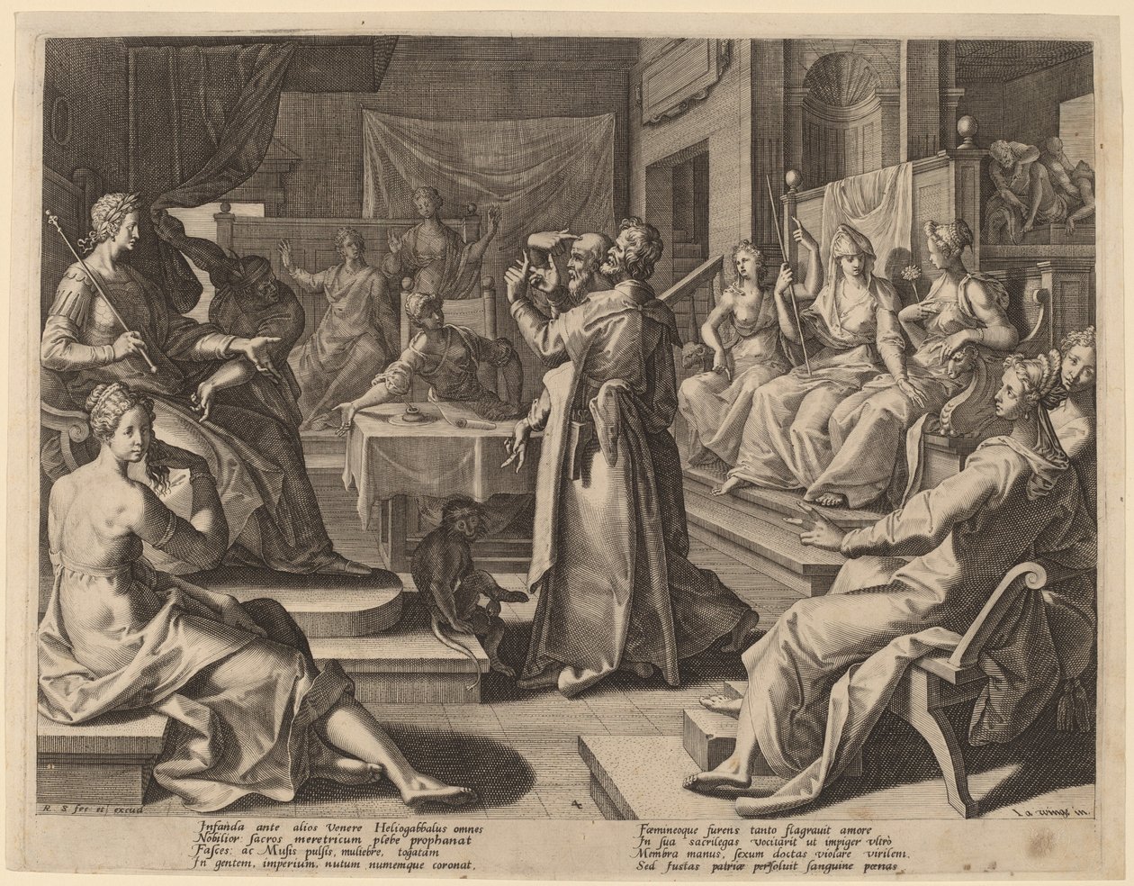 Heliogabalus og de vise kvinnene av Raphael Sadeler I after Joos van Winghe