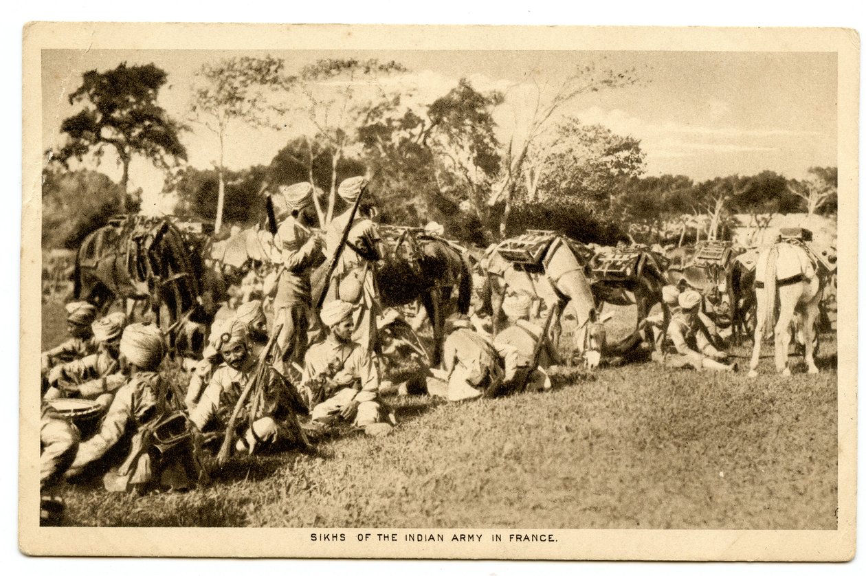 Sikher fra den indiske hæren i Frankrike, 1914-15 (sepia-bilde) av Raphael Tuck and Sons