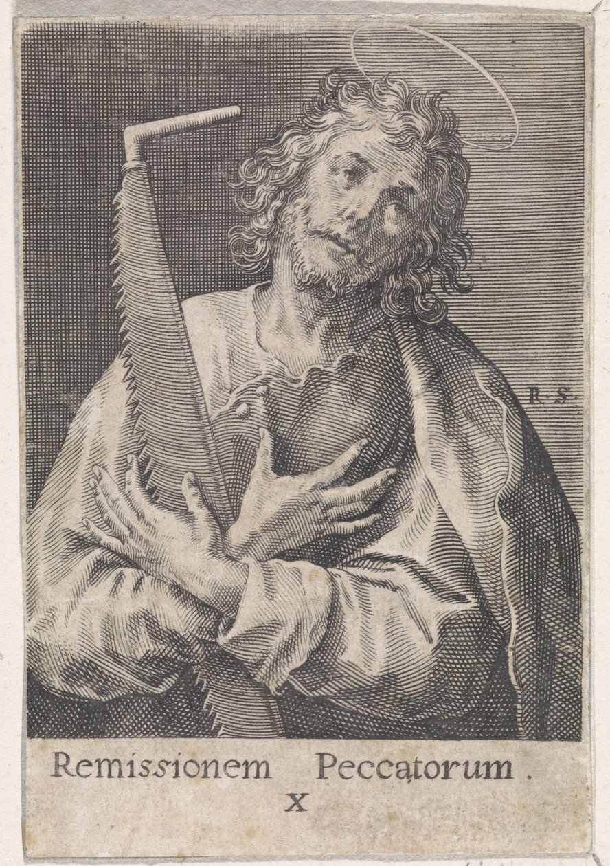 Apostelen Simon ildsjelen Kristus, Maria og de tolv apostler (serietittel) av Raphaël Sadeler (I)