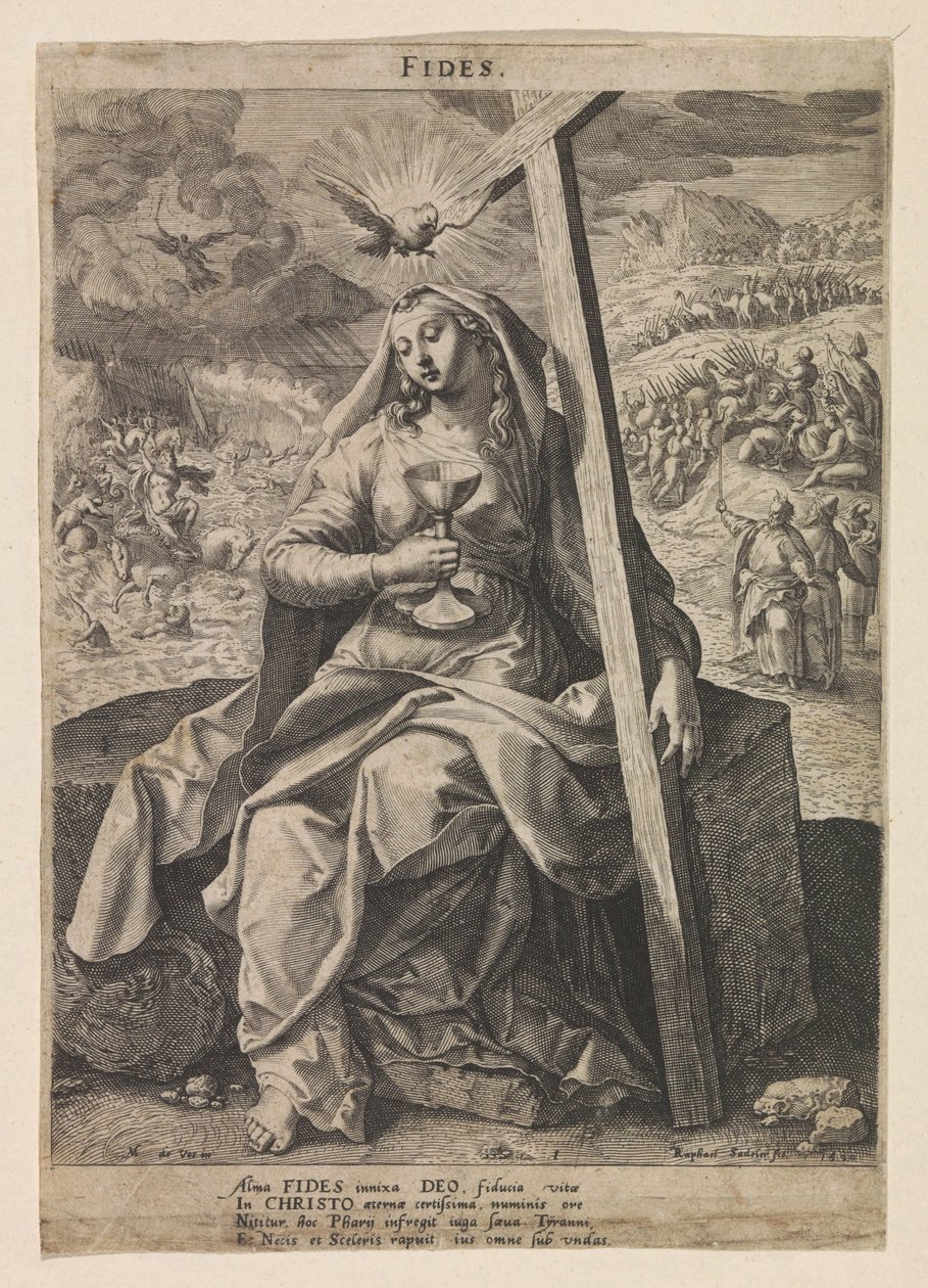 Tro Fides (tittel på objekt) Seks kristne dyder (serietittel) av Raphaël Sadeler (I)