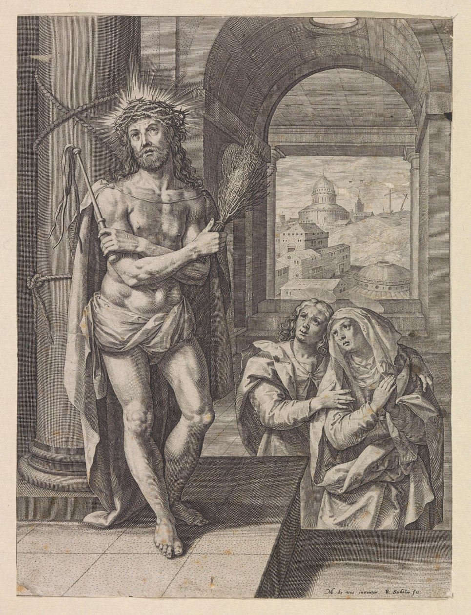 Kristi flagellasjon med Johannes og Maria av Raphaël Sadeler (I)