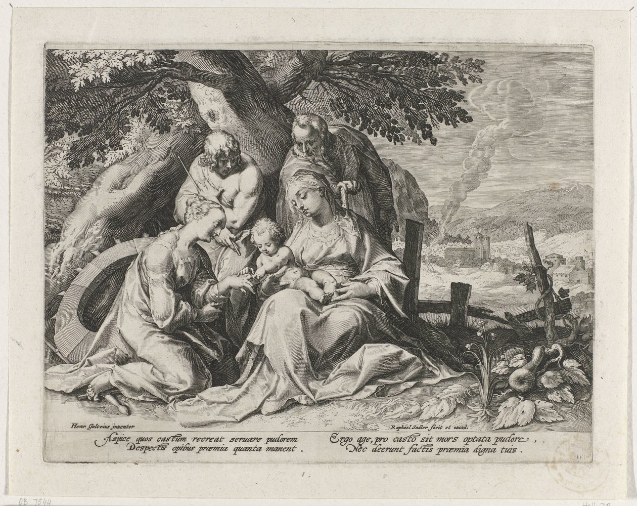 Hellig familie med Saint Catherine og Saint Sebastian Mystisk ekteskap med Saint Catherine av Raphaël Sadeler (I)