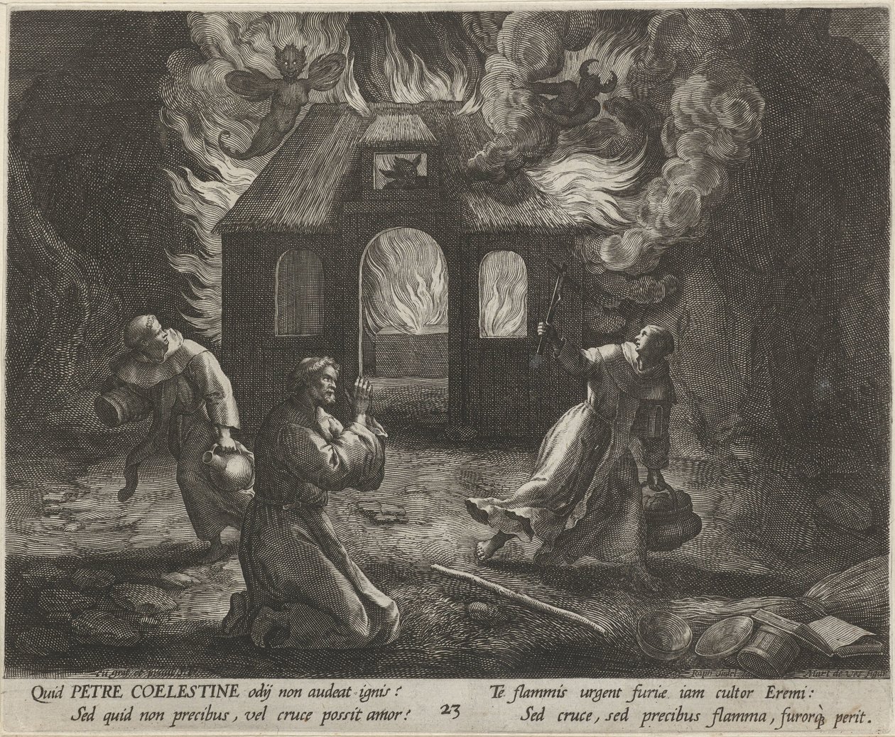 Saint Peter Celestinus som eremitt The Virtuous Life of Hermits (serietittel) Trophaeum vitae solitariae (serietittel) av Raphaël Sadeler (I)