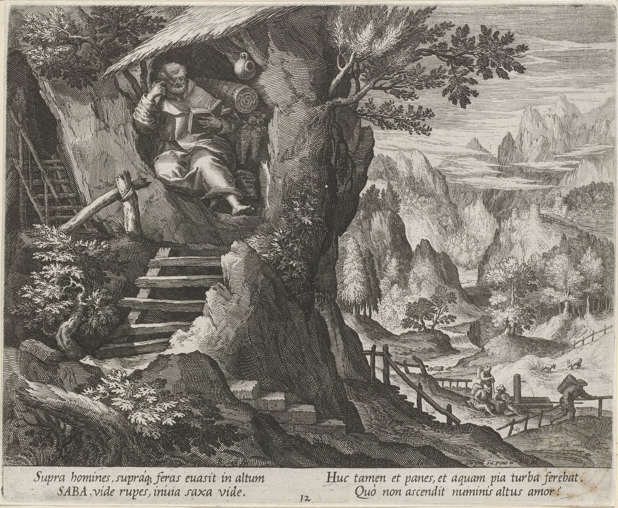Saint Sabas som eremitt Eremitter (serietittel) Oraculum Anachoreticum (serietittel) av Raphaël Sadeler (I)