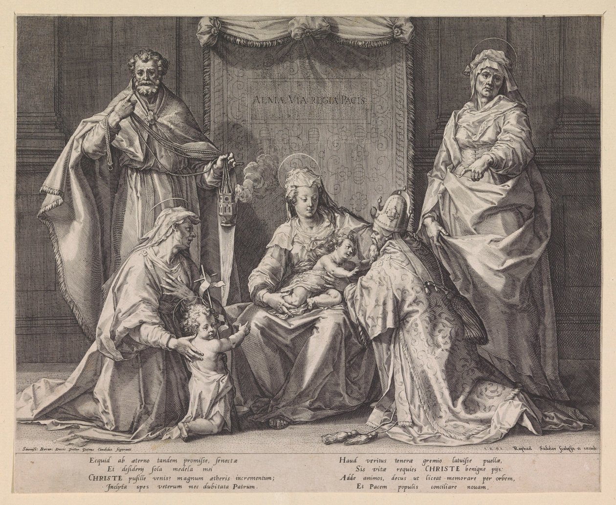 Hellig familie med Sakarias, Elisabeth og døperen Johannes av Raphaël Sadeler (I)