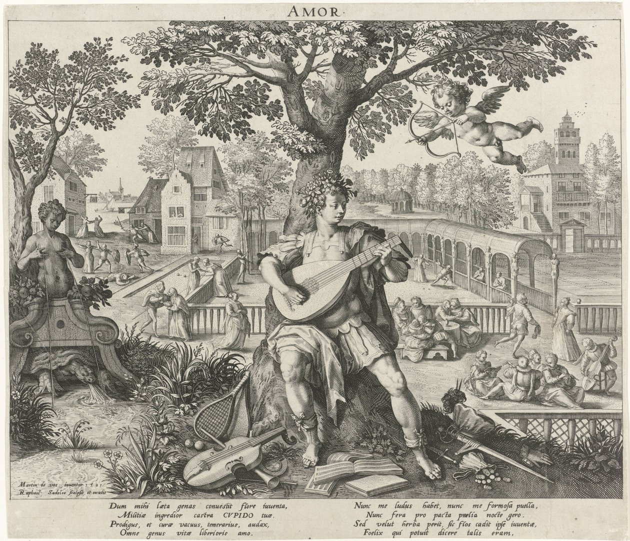 Ungdom under påvirkning av kjærlighet Amor (tittel på objekt) The Four Ages (serietittel) av Raphaël Sadeler (I)