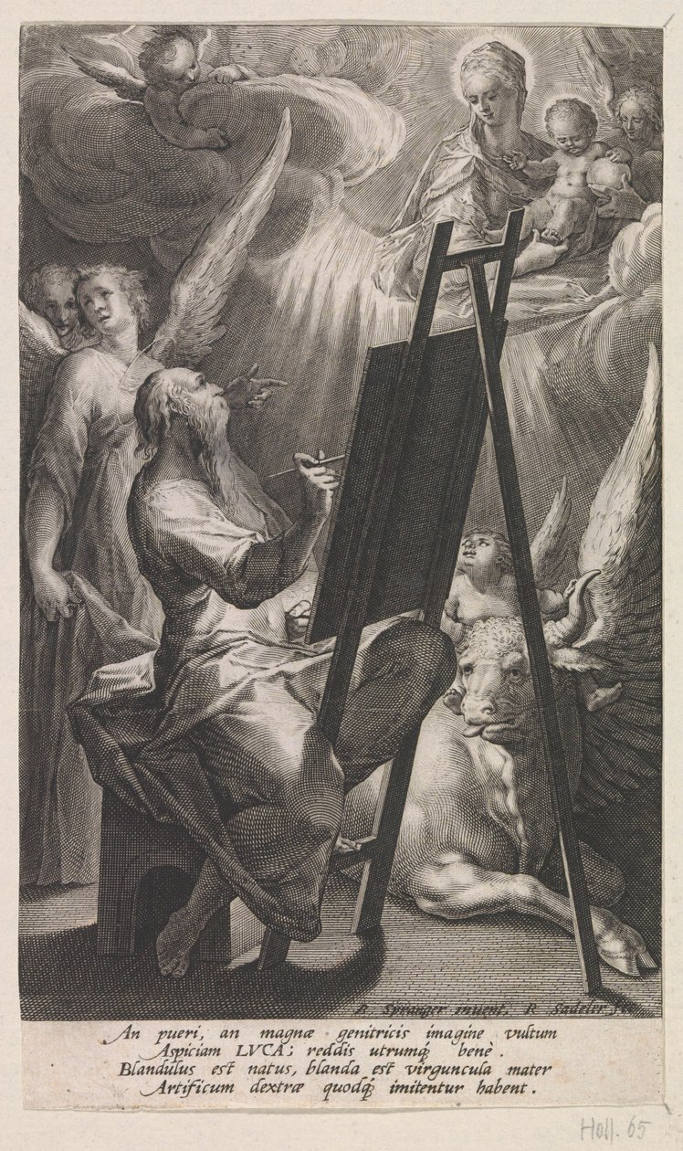 Evangelisten Lukas maler Maria med Kristusbarnet av Raphaël Sadeler (I)