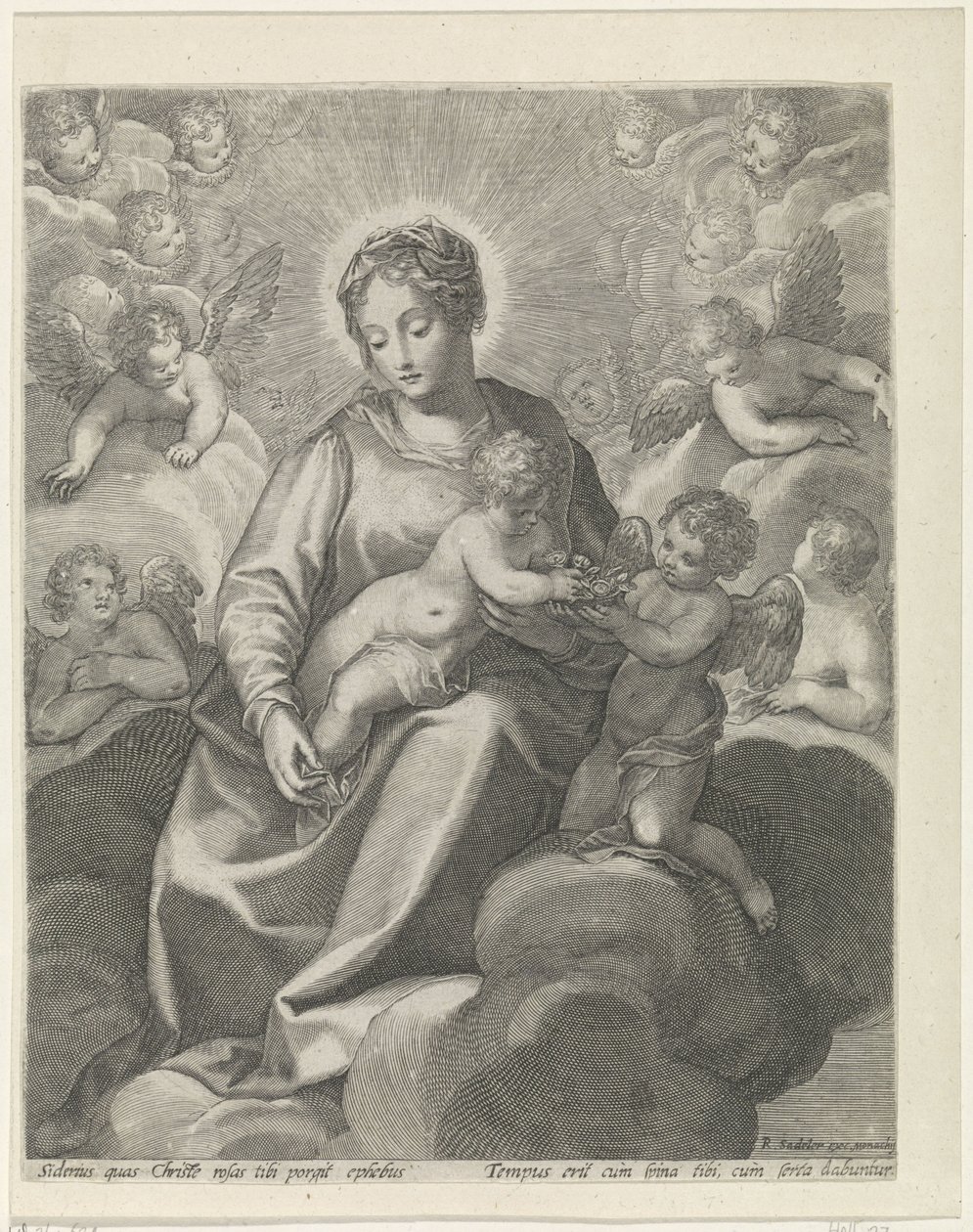Maria med Kristusbarnet i skyene av Raphaël Sadeler (II)