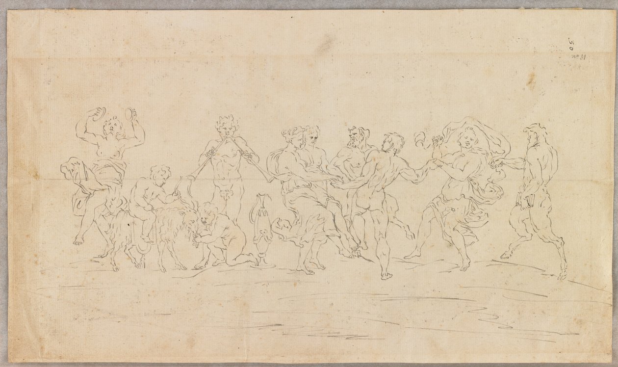A Bacchanal (recto) (penn og svart blekk) av Raymond Lafage