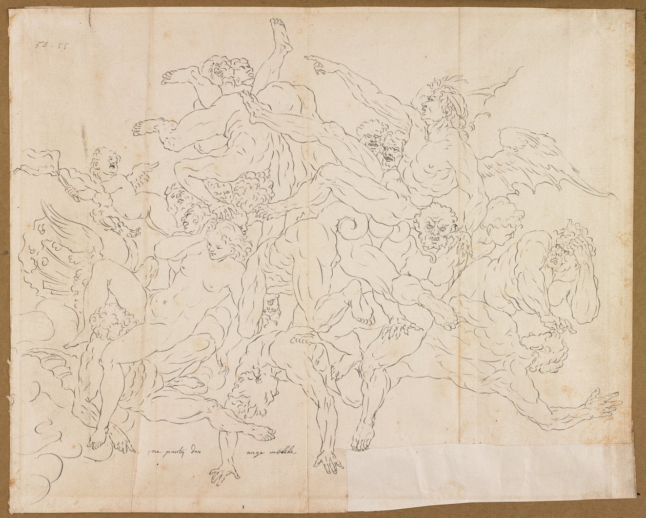 Detalj av Rebel Angels fall penn og svart blekk på papir av Raymond Lafage