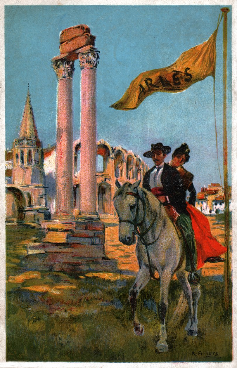 Byen Arles. (Illustrasjon, ca 1920) av Raymond Allegre