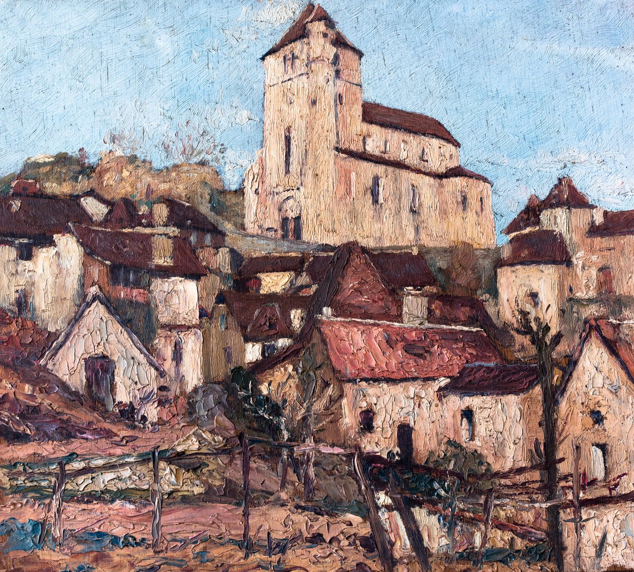 Saint-Cirq-Lapopie (Lot) (olje på tre) av Raymond Bonnefon