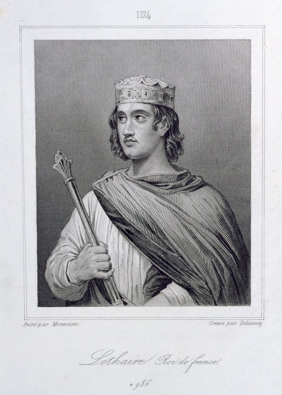 Lothair (941-986) Konge av Frankrike, gravert av Delannoy av Raymond Quinsac Monvoisin