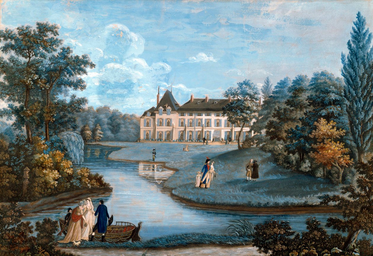 Utsikt over fasaden og parken til slottet Malmaison. Akvarell av Regina Catherine Carrey. Tidlig på 1800-tallet. Malmaison. Musee Du Chateau - Utsikt over forsiden og parken til Malmaison-slottet. Akvarell av Regina Catherine Carey. Tidlig av Regina Catherine Carey