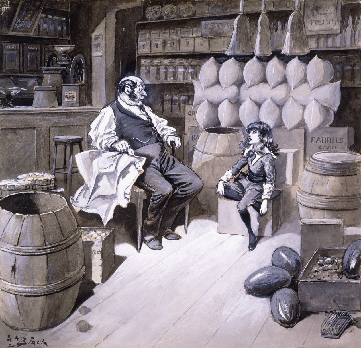 Mr. Hobbs," sa Cedric, "en jarl sitter på denne boksen nå!", illustrasjon for "Little Lord Fauntleroy" av Frances Hodgson Burnett av Reginald Bathurst Birch
