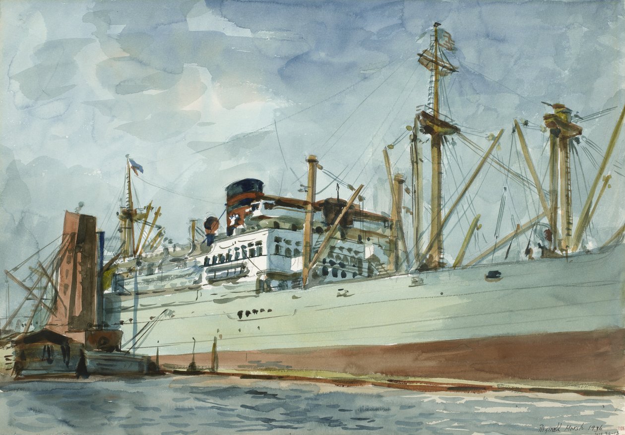 Dampfrakteskip og slepebåt av Reginald Marsh