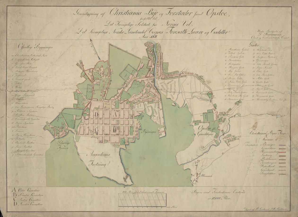 Grunnleggende tegning av Christiania Bye og Suburbs og Opsloe av Reichborn