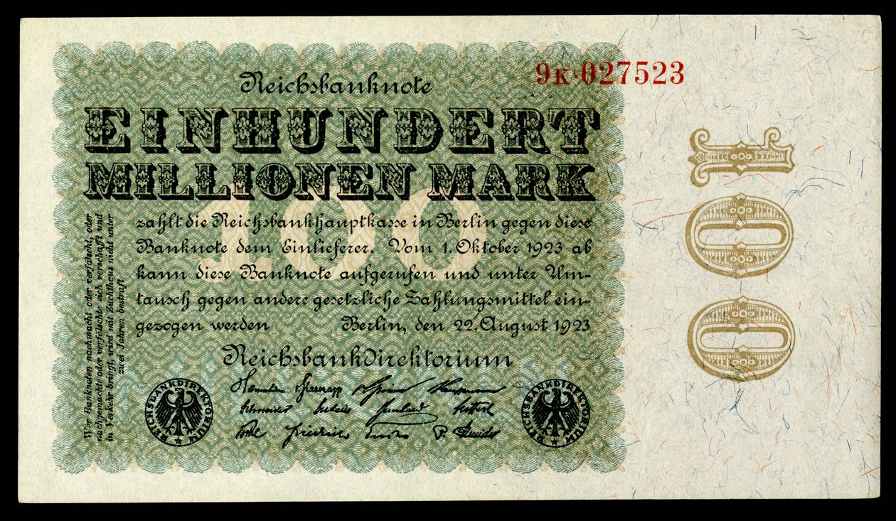 Papirmark for Weimar -republikken, etter hyperinflasjonstiden etter første verdenskrig av Reichsbankdirektorium Berlin