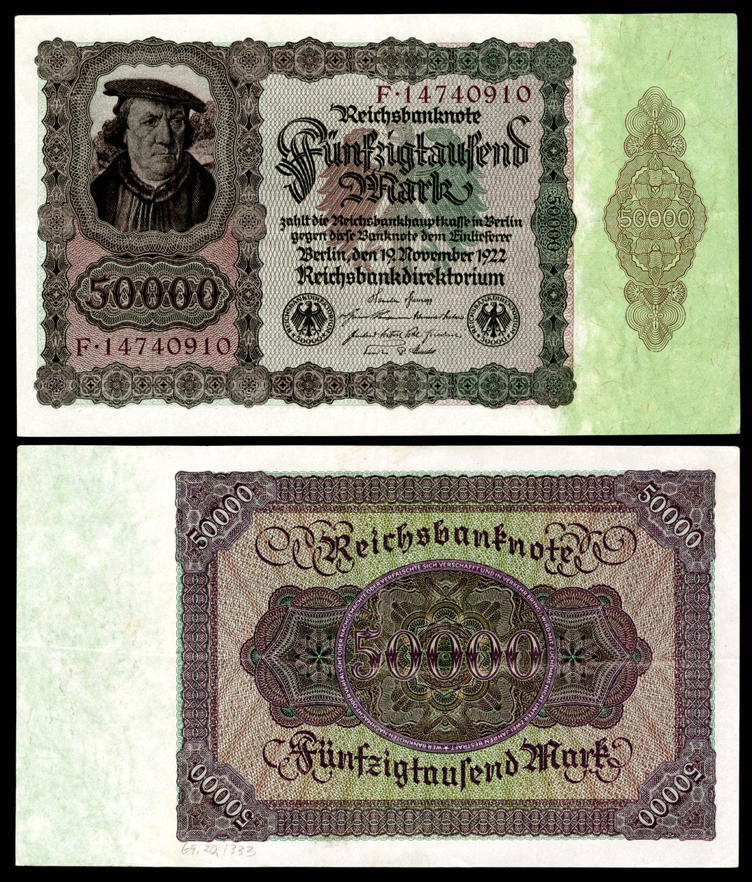 Papirmark for Weimar -republikken, etter hyperinflasjonstiden etter første verdenskrig av Reichsbankdirektorium Berlin