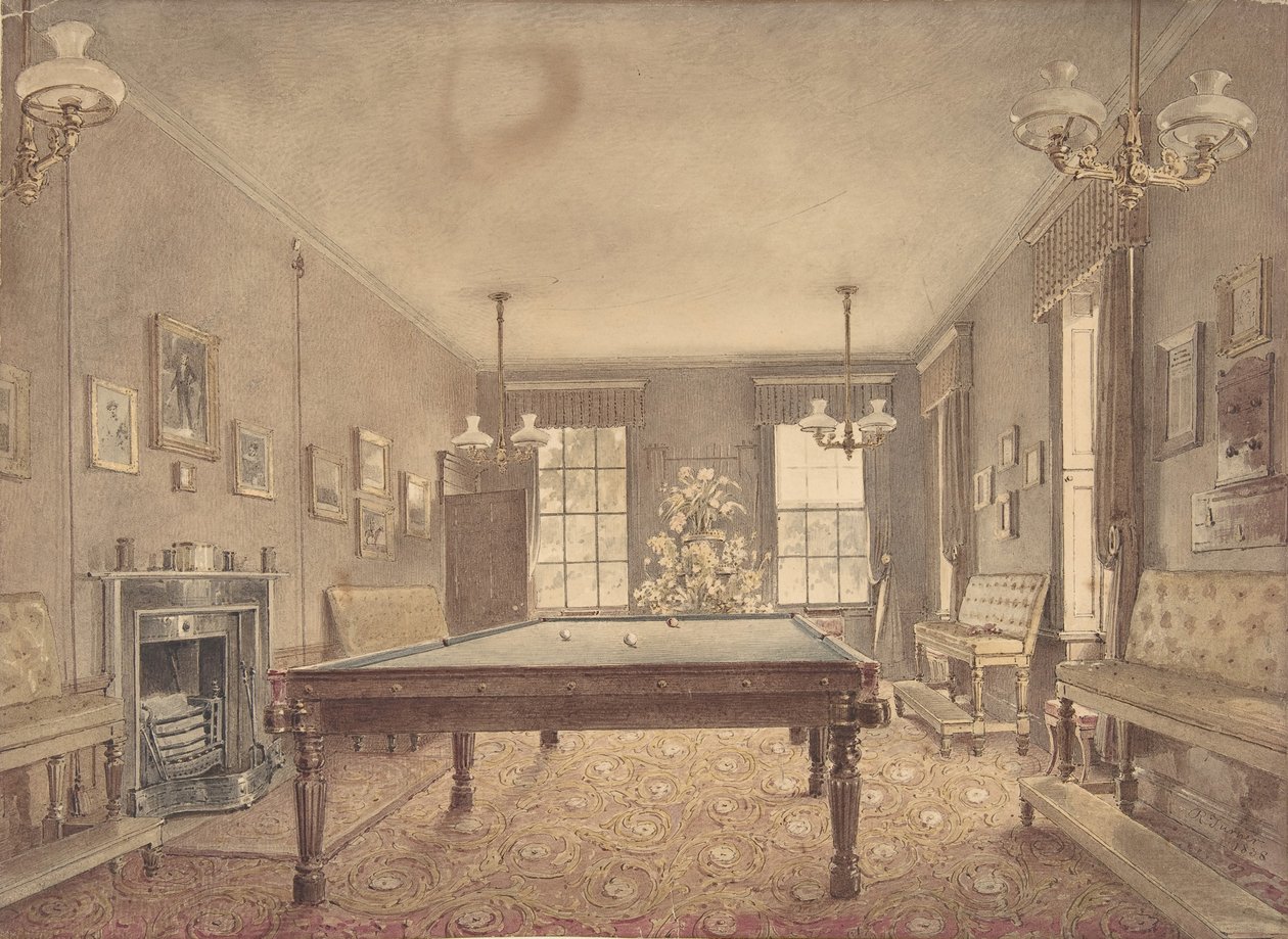 Interiøret i biljardrommet på Lupton House, Devonshire, designet av George..., 1838. av Reid Turner