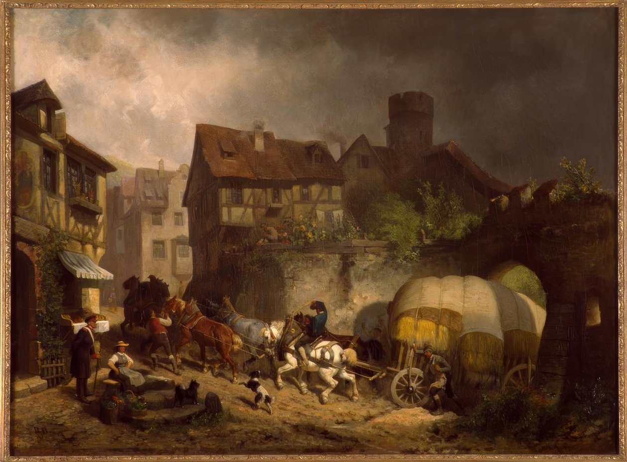 R.Braun, schwabisk landsbyscene av Reinhold Braun