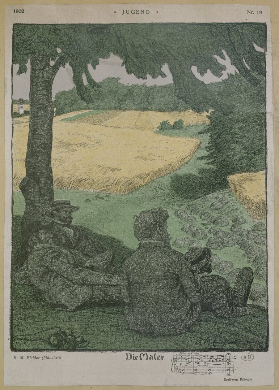 Malere som observerer naturen, illustrasjon fra 