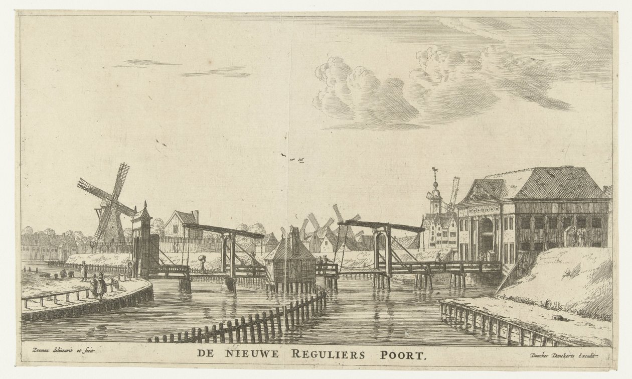 Utsikt over den tredje Regulierspoort i Amsterdam Den nye Regular Gate (tittel på objekt) Byportene til Amsterdam (serietittel) Nye og overveldende bilder av byportene til Amsterdam brakt frem i lyset av R.N. Sailor (serietittel av Reinier Nooms