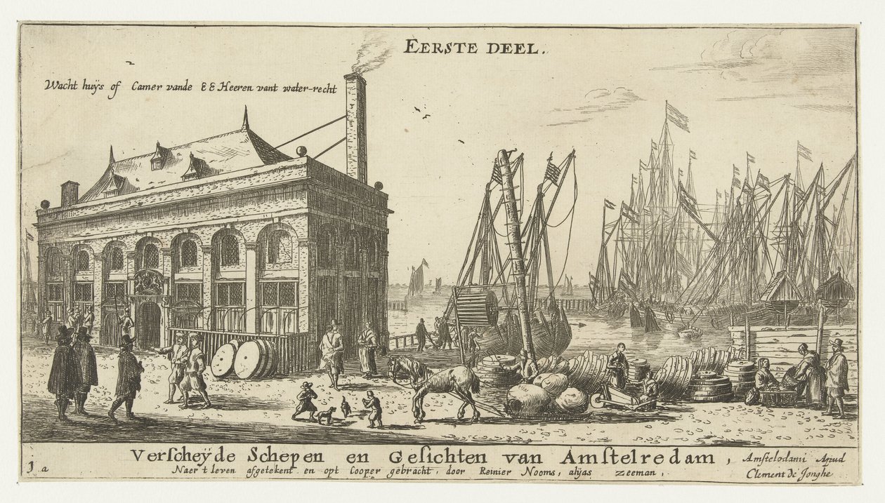 Havnen i Amsterdam med vakthuset Wacht huÿs of camer vande EE Heeren vant water-recht (tittel på objekt) Ulike skip og bylandskap i Amsterdam, første del (serietittel) Første del. Ulike skip og severdigheter i Amstelredam, av Reinier Nooms