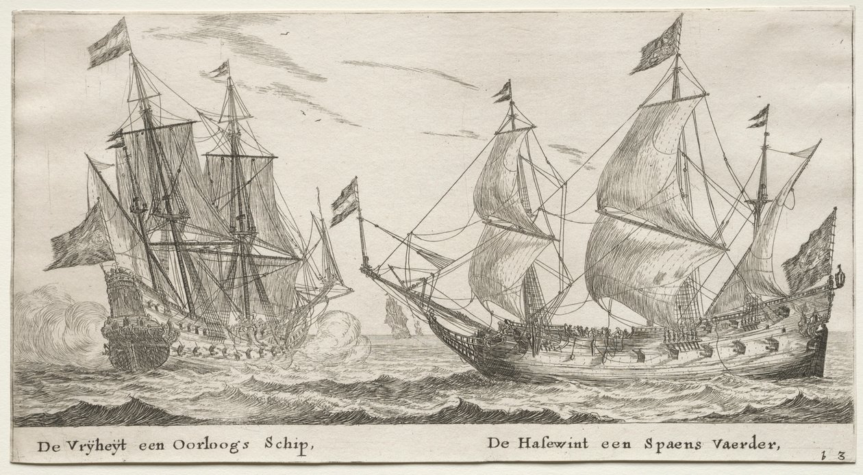 Ships of Amsterdam: The Freedom, a Man-of-War. Ulvehunden, et spansk fartøy. av Reinier Nooms