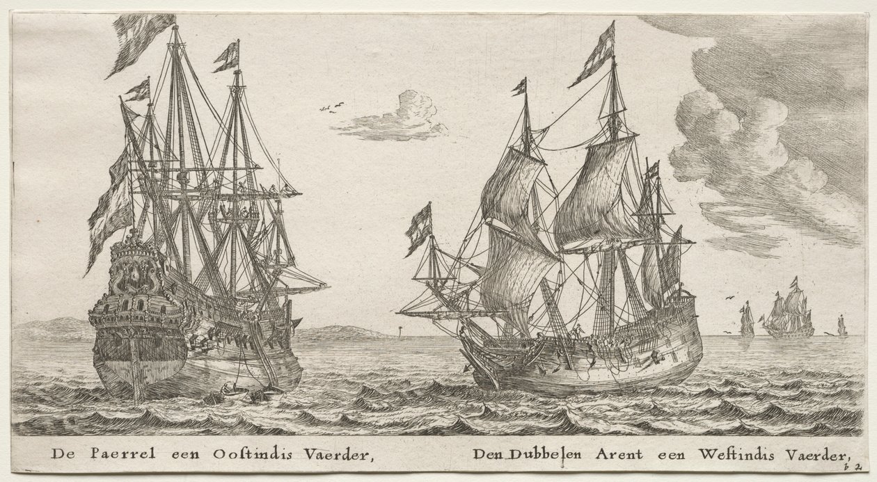 Ships of Amsterdam: The Pearl and East Indiaman, The Double Eagle, a West Indiaman. av Reinier Nooms