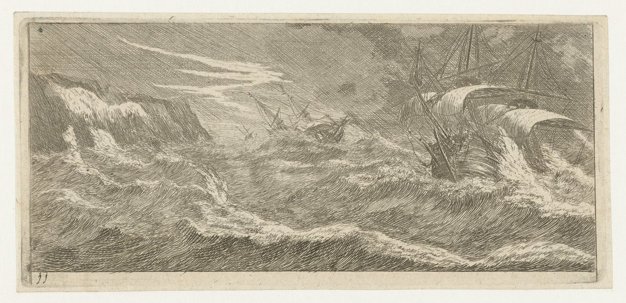 Sailing Ships in a Sea Storm Divers Embarquements et autre Faicts (serietittel) Diverse Ombordstigninger og lignende (serietittel) av Reinier Nooms