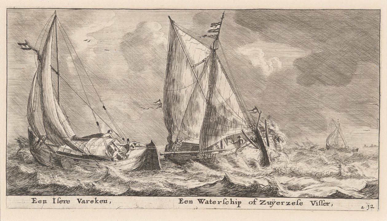 Et "Isere" fartøy og en Waterschip eller Zuiderzee fiskebåt av Reinier Nooms, called Zeeman