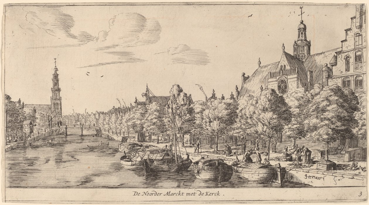 Noordenmarkt med Noorden Kerk (De Noorder Marckt met de Kerck) av Reinier Nooms, called Zeeman