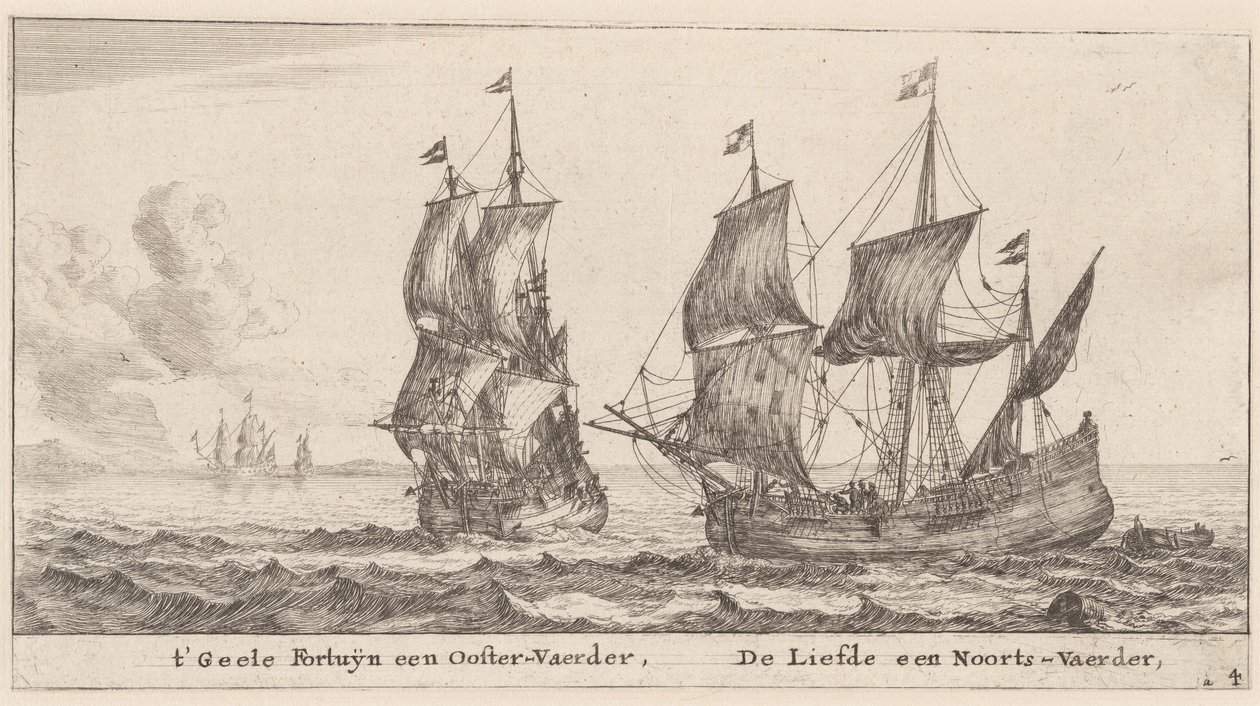 To handelsmenn: "Geele Fortuÿn," Trading in the Baltic, og "Liefde," Trading in Norway av Reinier Nooms, called Zeeman