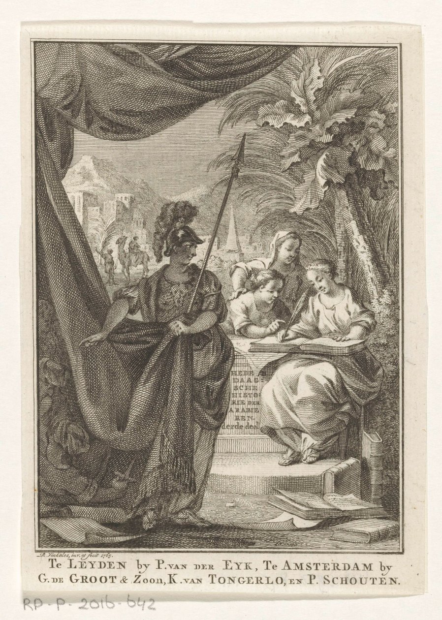 Allegori om det arabiske imperiet Arabernes samtidshistorie, tredje del (tittel på objekt) Tittelside for: S.n., Hedendagche historie eller Fortsettelsen av den generelle historie, 1764 av Reinier Vinkeles (I)