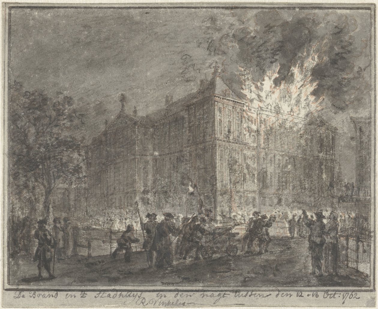 Brann i rådhuset i Amsterdam, 1762 av Reinier Vinkeles (I)