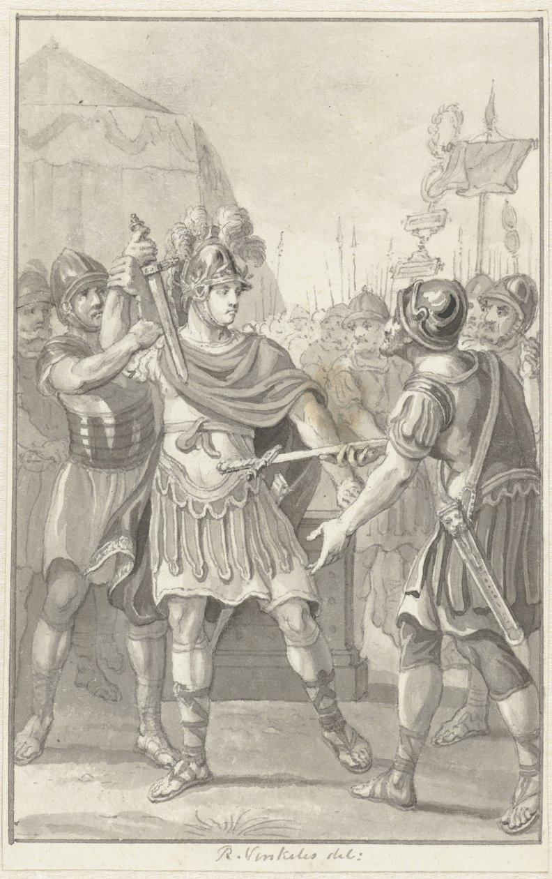 Germanicus lover troskap til Tiberius av Reinier Vinkeles (I)