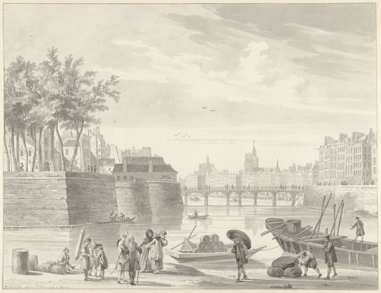 Utsikt over Pont Rouge, Paris av Reinier Vinkeles (I)