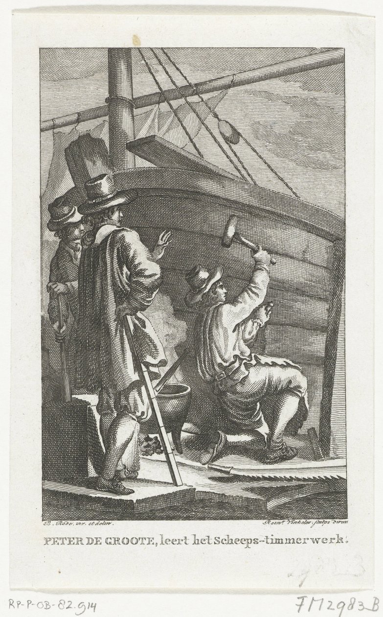 Peter den store arbeider ved Amsterdam Naval Shipyard, andre halvdel av 1700-tallet av Reinier Vinkeles