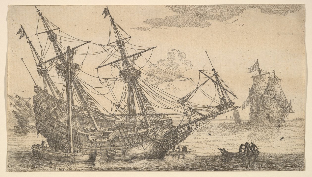 A Merchant Man Careened for Caulking the Hull, 1600-tallet. av Reinier Zeeman