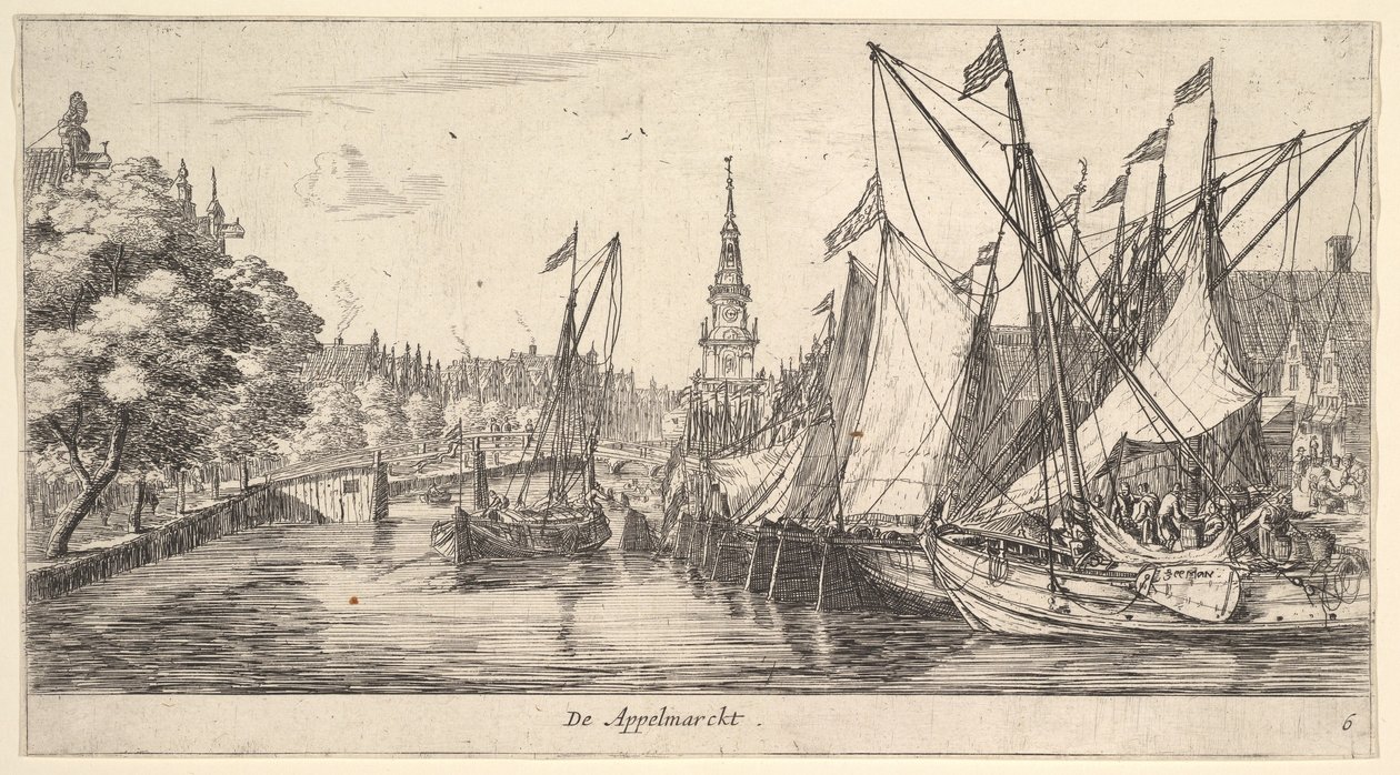 De Appelmarckt The Apple Market, fra Views in Amsterdam, plate 6, ca. 165962 . av Reinier Zeeman
