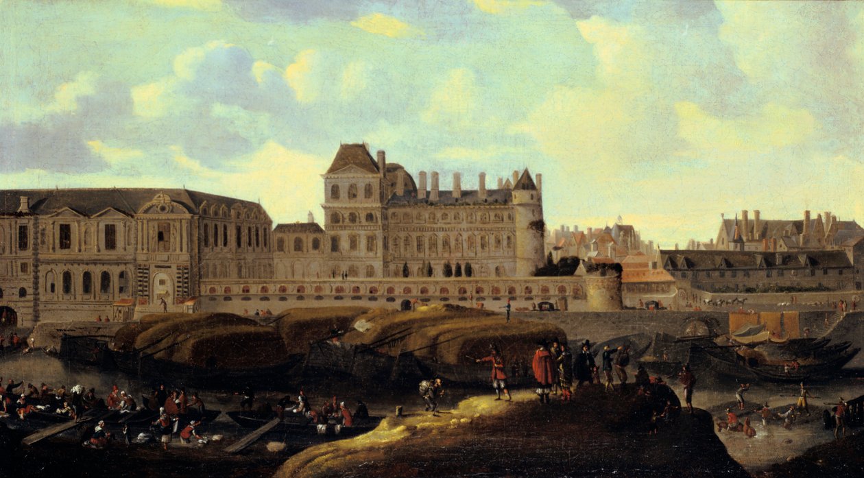 Louvre og Petit Bourbon sett fra Seinen, Paris, 1600-tallet av Reinier Zeeman